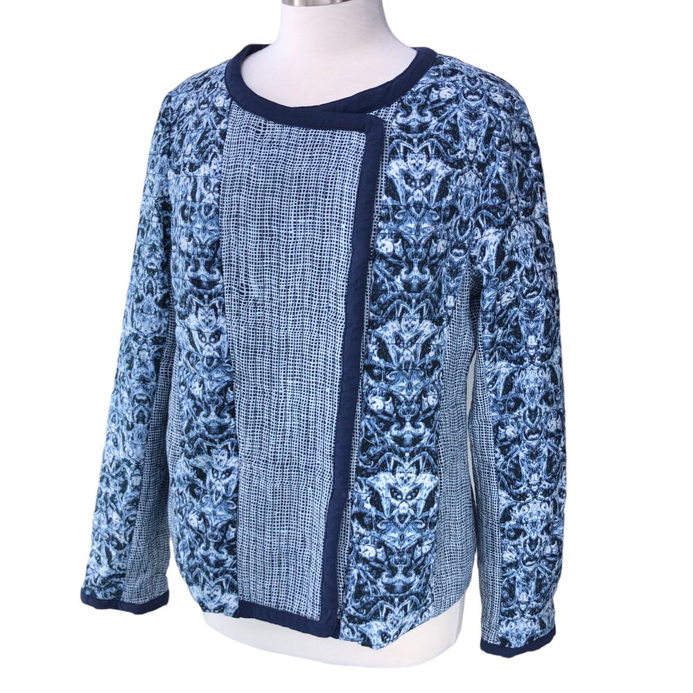 Nanette Lepore Womens Size L Blazer Jacket Quilted Patterned Blue